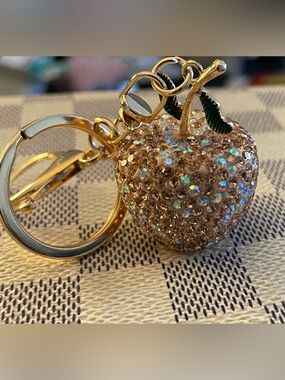 Gold Crystal Apple Keychain Charm And Bag Charm - Women Accessories